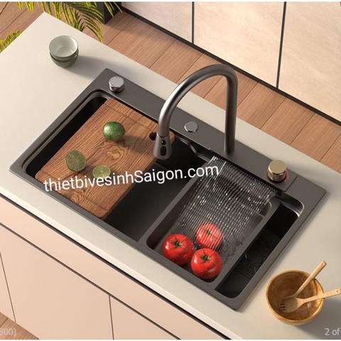 Bồn rửa chén 1 ngăn lớn Thông Minh Nano kèm vòi thác 75*45 cao cấp giá rẻ Tphcm