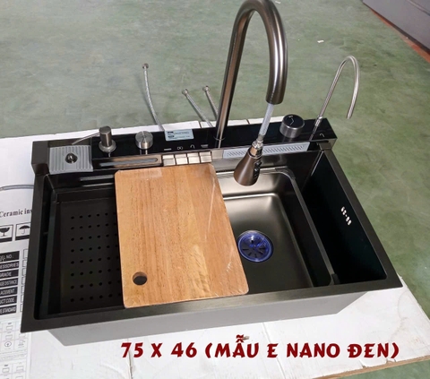 Bồn rửa chén, Chậu rửa bát 1 hố ngăn lớn Thông Minh LCD kèm vòi thác 5 phím chức năng