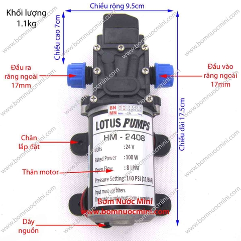 Bơm Áp Lực 24V HM-2408 (8L/P) | Máy bơm HM2408 24V