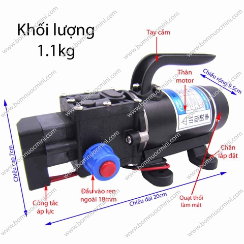 Bơm Áp Lực 12V 100W (8L/P) Cao Cấp Có Quạt Motor