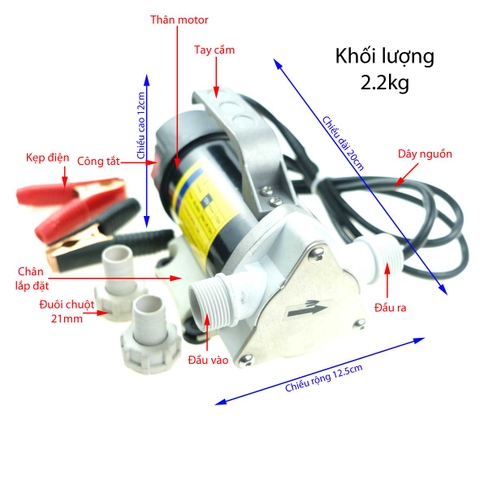 Máy Bơm Hóa Chất 12V 175W 30L/P Đẩy Cao 10M Đầu Nhựa