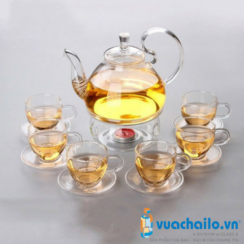 Bộ Ấm Trà Thủy Tinh Quai Vòng Bếp Nến BT04