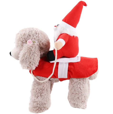 Áo Cho Chó Mèo Hình Ông Già Noel Cưỡi Trên Lưng Cún