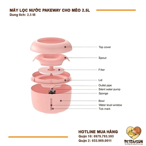 Máy Lọc Nước Cho Chó Mèo PAKEWAY 2.5L