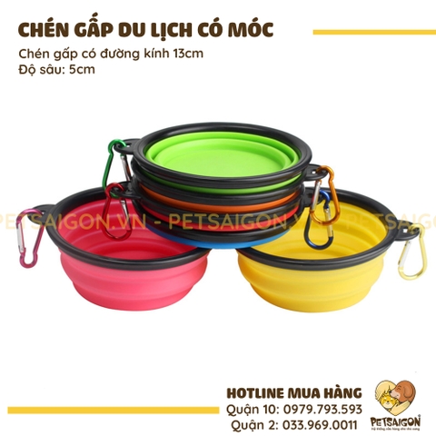 Chén Cho Chó Mèo Có Thể Gấp Gọn, Có Móc Treo