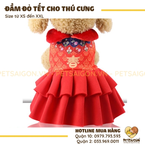 Đầm Cho Chó Mèo Màu Đỏ Tết