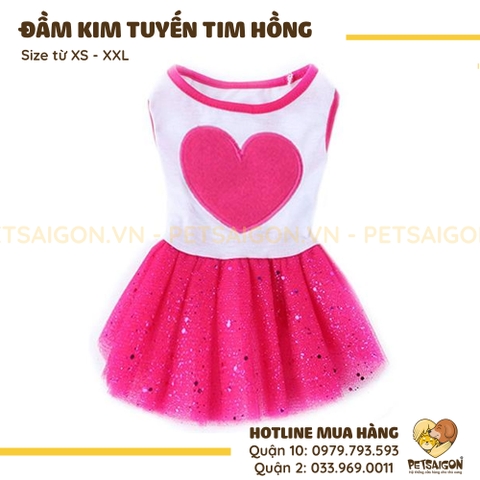 Đầm Cho Chó Mèo Kim Tuyến Tim Hồng
