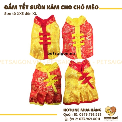 Đầm Tết Cho Chó Mèo Dạng Sườn Xám