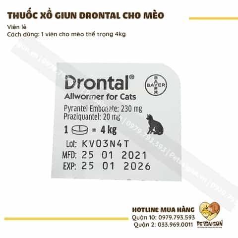 Thuốc Xổ Giun Cho Mèo Dron-tal