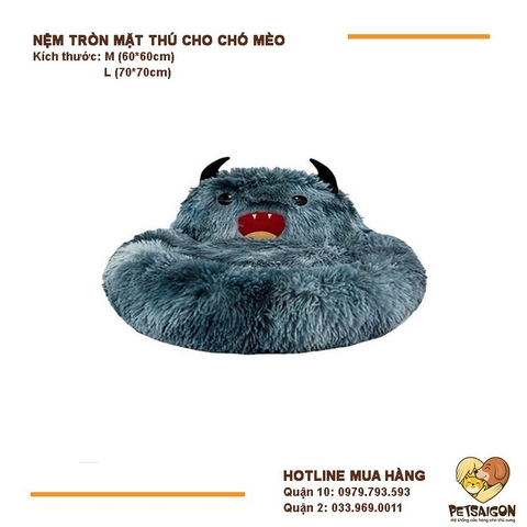 Nệm Cho Chó Mèo - Nệm Tròn Mặt Thú 2 Sừng