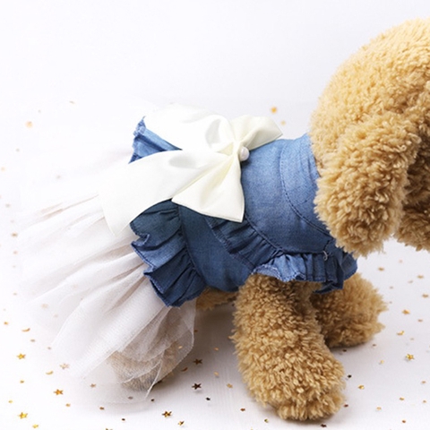 Váy Cho Chó Mèo Dạng Lưới Phong Cách Hàn Quốc Màu Xanh Trắng