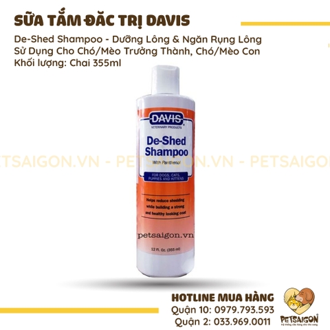 Sữa Tắm Cho Chó Mèo DAVIS De-Shed Dưỡng Lông & Ngăn Rụng Lông