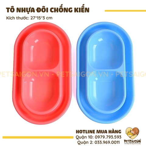 Tô Ăn Cho Chó Mèo Bằng Nhựa Dạng Đôi Chống Kiến