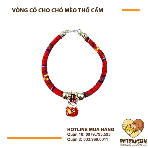 Vòng Cổ Cho Chó Mèo Màu Thổ Cẩm Kèm Chuông