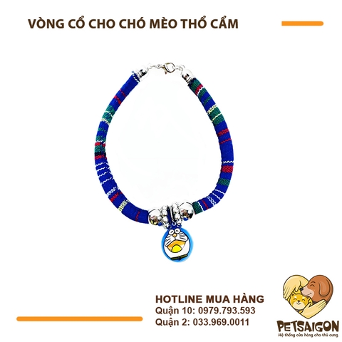 Vòng Cổ Cho Chó Mèo Màu Thổ Cẩm Kèm Chuông