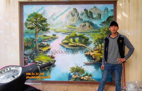 Tranh đắp xi măng tại nhà bộ trưởng bộ XD Nguyễn Hồng Quân - Phù điêu phong cảnh vẽ mầu