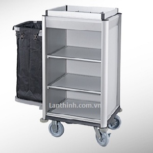 Aluminium maid cart, Anodised finished frame, light grey laminated panel, 3161221