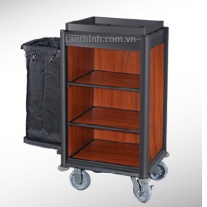 Aluminium maid cart, black finish frame, Dark oak laminated panel, 3161431