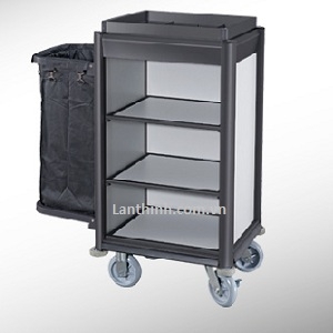 Aluminium maid cart, black finish frame, light grey laminated pane, 3161421