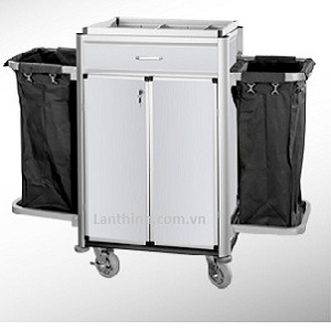 Aluminium maid cart with door and drawer, 3162222DW