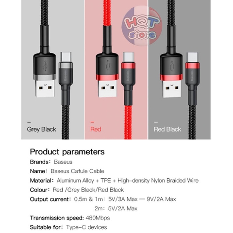 Cáp sạc Type-C siêu bền Baseus Kevlar Metal 1m2m