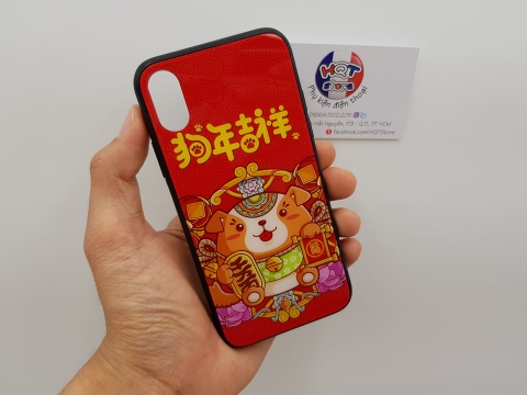 Ốp lưng Tết Mèo Thần Tài 2018 mặt kính 9H Iphone X 8+ 7+ 6+ 6S+ 6 6S