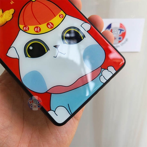 Ốp lưng kính 9H mèo thần tài may mắn cho Note 8