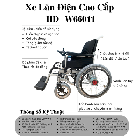 Xe Lăn Điện ViDan HD66011 nhập khẩu chính hãng