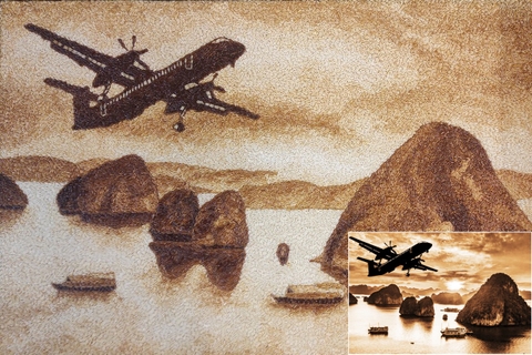 Tranh Gạo Phong Cảnh Máy Bay Và Vịnh Hạ Long 2