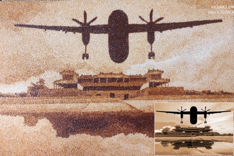 Tranh Gạo Phong Cảnh Máy Bay Và Cung Thành