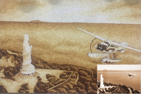 Tranh Gạo Phong Cảnh Máy Bay Và Tượng Phật