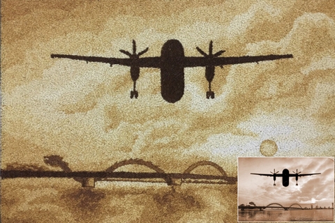 Tranh Gạo Phong Cảnh Máy Bay Và Cầu Rồng