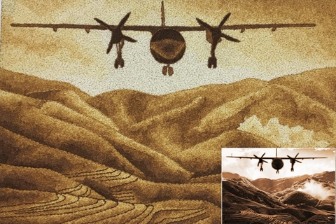 Tranh Gạo Phong Cảnh Máy Bay Và Núi