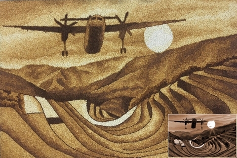 Tranh Gạo Phong Cảnh Máy Bay Và Ruộng Bậc Thang