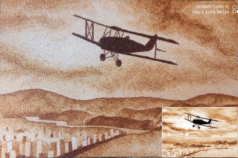 Tranh Gạo Phong Cảnh Máy Bay Trên Non Nước