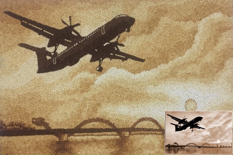 Tranh Gạo Phong Cảnh Máy Bay Và Cầu Rồng 2