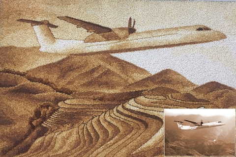 Tranh Gạo Phong Cảnh Máy Bay Và Ruộng Bậc Thang 2