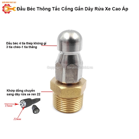 Đầu Béc Thông Tắc Cống Gắn Máy Rửa Xe Cao Áp