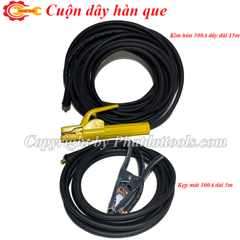 Combo kìm hàn 500A dài 15m và kẹp mát 300A dài 5m gắn sẵn giắc đực