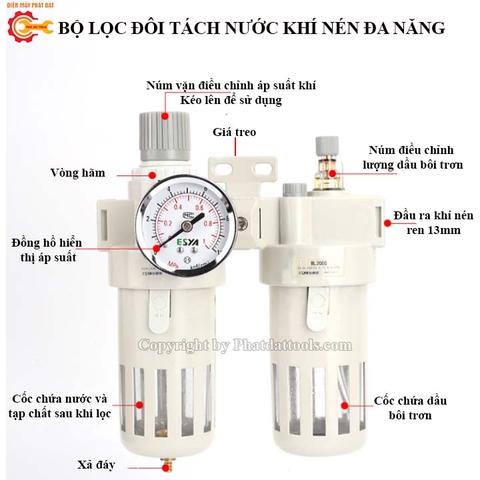 Bộ Lọc Tách Nước Kèm Van Điều Áp Khí Nén