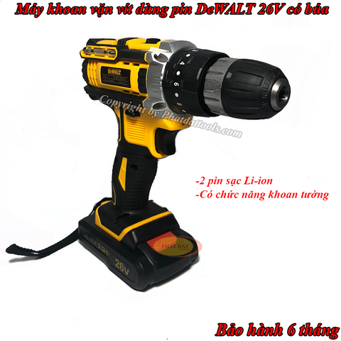 Máy khoan vặn vít dùng pin DeWALT 26V Có Búa