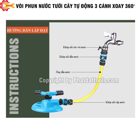 Vòi Phun Nước Tưới Cây Tự Động 3 Cánh (Đế Tròn)