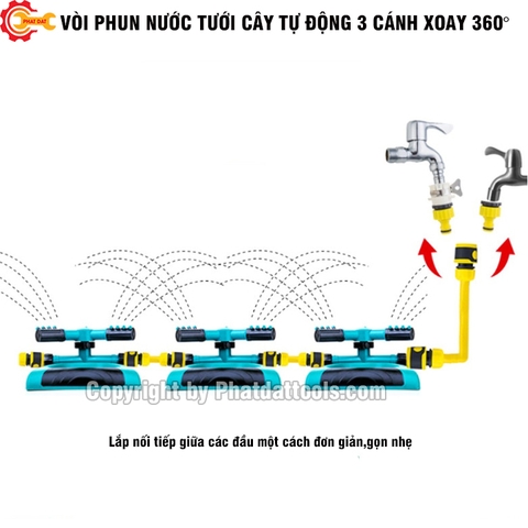 Vòi Phun Nước Tưới Cây Tự Động 3 Cánh (Đế Cánh Bướm)