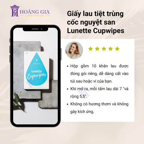 Giấy lau tiệt trùng cốc nguyệt san Lunette CupWipes (Hộp 10 gói)