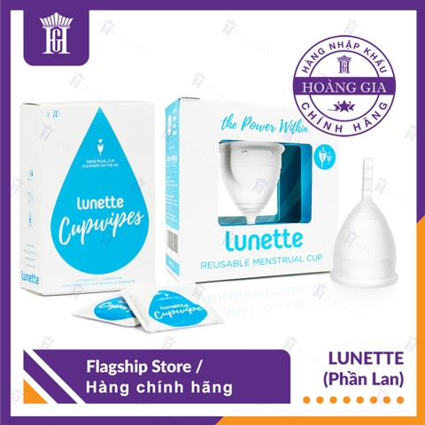 Combo Cốc nguyệt san Lunette (Hộp vuông) - Hàng chính hãng + Hộp Giấy Lau Tiệt Trùng Cốc