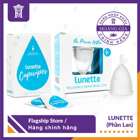 Combo Cốc nguyệt san Lunette (Hộp vuông) - Hàng chính hãng + Hộp Giấy Lau Tiệt Trùng Cốc