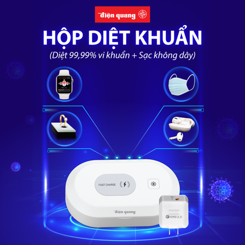 Hộp Diệt Khuẩn UVC Điện Quang ĐQ BOX01 02UV 15FWC ( 2W UV, 15W Fast Wireless Charging )