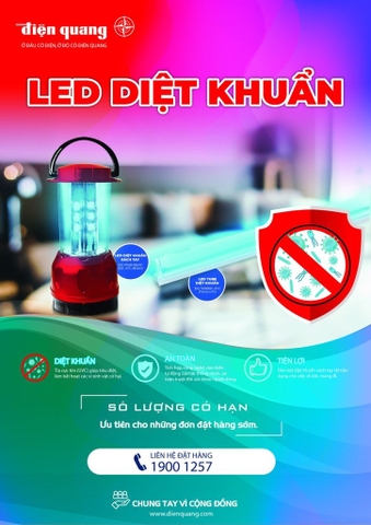 Đèn Led diệt khuẩn Điện Quang PRL01 06UVC ( 6W, tia UVC, để bàn, an toàn, tiện lợi )