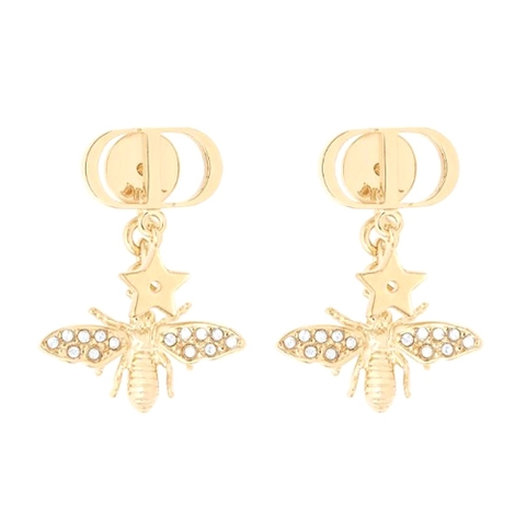 Bông tai Dior Women Petit CD Earrings Gold-Finish Metal and White Crystals