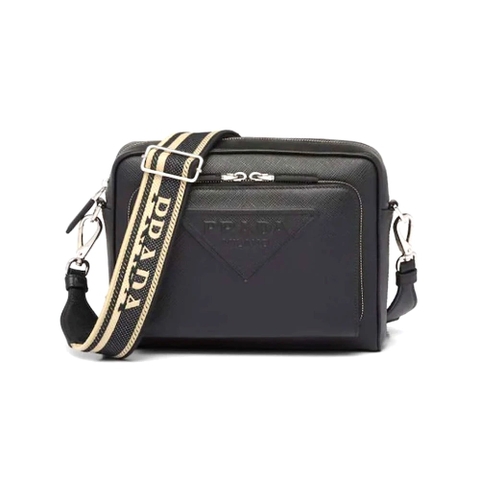 TÚI Prada Men Saffiano Leather Shoulder Bag With Iconic Prada Material-Black